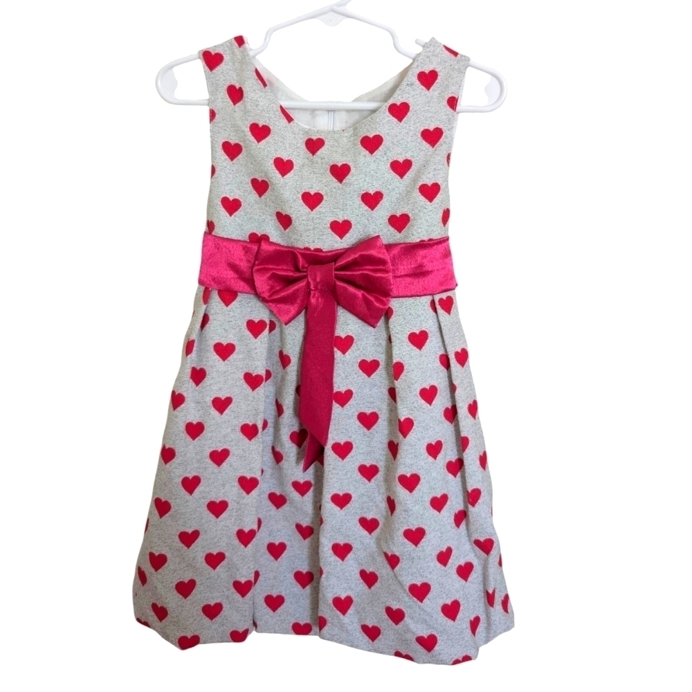 Tylkomet COLLECTION Girls Heart Print Kids Dress with Pink Bow Cotton Size 4T